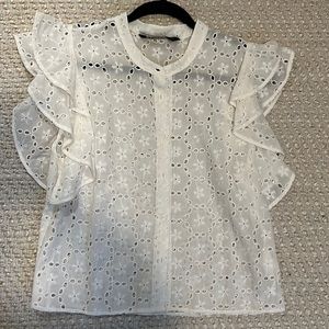 NWOT Zara white embroidered ruffle top